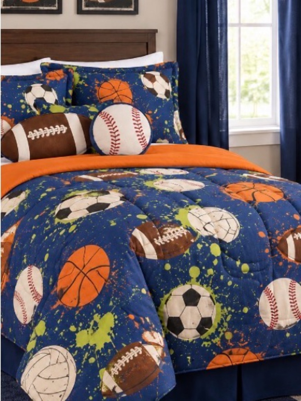 Comforter Twin 5-Piece Set with Football Baseball Sports Pillows and Sham
